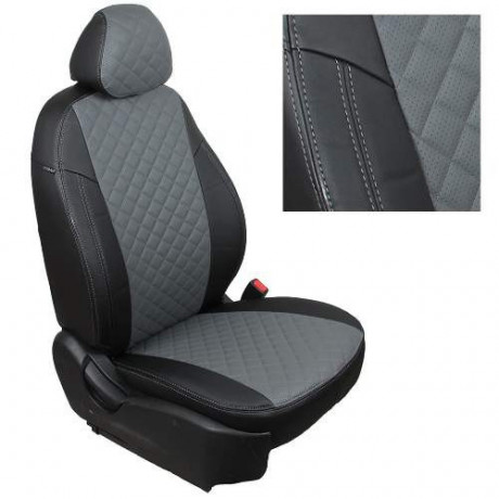 Чехлы KIA RIO IV SD С 17Г./ HYUNDAI SOLARIS II 17г  РОМБ экокожа серая 2/3  (нить серая) Классика