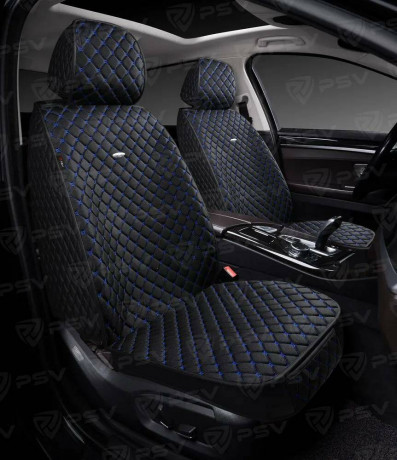 Накидки 5D PSV Len 2 FRONT (Черный/Отстрочка Синяя),на передние сиденья, лен