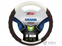 Оплетка на руль PSV GRAND (СИЛЬВЕР/Отстрочка КРАСНАЯ) экокожа М, шт