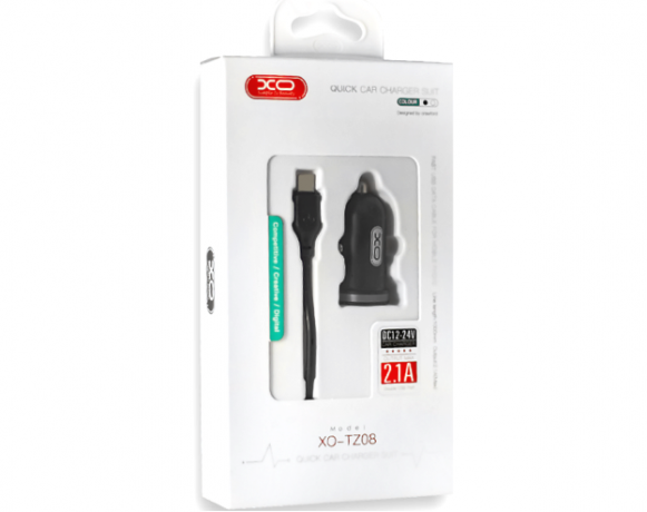 Автомобильное зарядное устройство XO TZ08 1USB 2,4 A черный + кабель Type-C USB