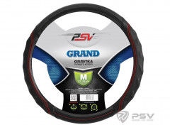 Оплетка на руль PSV GRAND (ЧЕРНЫЙ/ОтстрочкаКРАСНАЯ) кожа М, шт