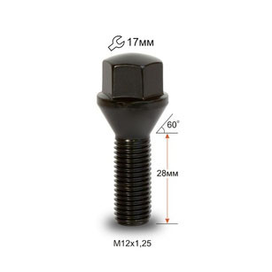 Болт колесный M12x1,25 28, hex17, конус, черный хром (B001/32817) (кратно 20)
