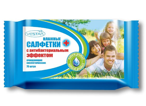 Салфетки влажные VESTAR с антибактериальным эффектом 70 шт.