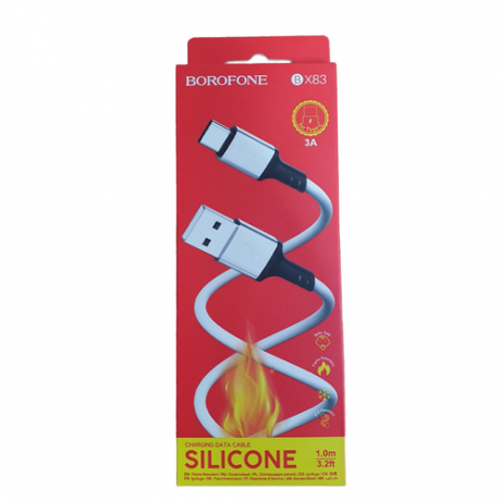 USB кабель Borofone BX83 Type-C 3A 1m огнестойкий силиконовый белый