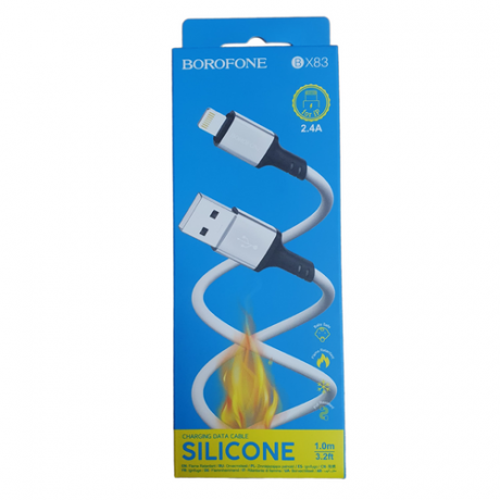 USB кабель Borofone BX83 iphone 2.4A 1m огнестойкий силиконовый белый