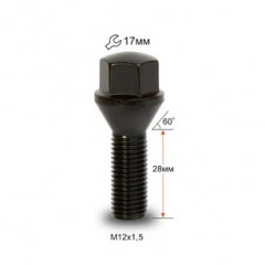 Болт колесный M12x1,5 28, hex17, конус, черный хром 1807ВL (кратно 20), шт