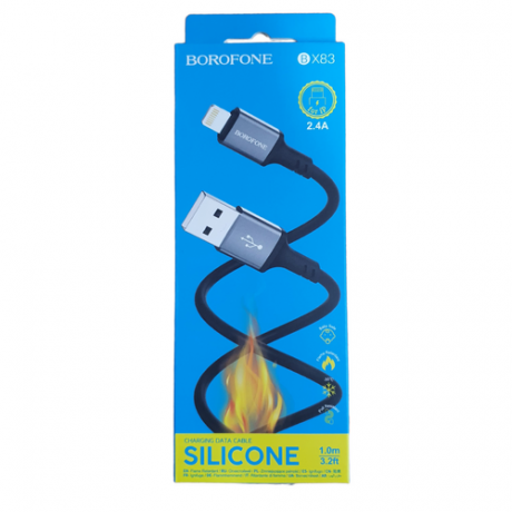 USB кабель Borofone BX83 iphone 2.4A 1m огнестойкий силиконовый черный