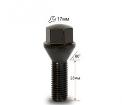 Болт колесный M14x1,5 28, hex17, конус, черный хром 1820ВL (кратно 20), шт