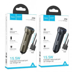 Автомобильное зарядное устройство HOCO Z54 + кабель Type-C USB  2USB 15.5W 2,4A серый металл, шт