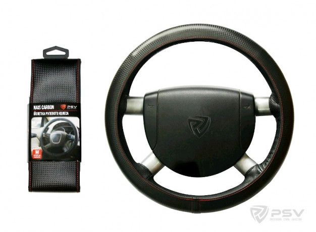 Оплетка  PSV NAIS CARBON (ЧЕРНЫЙ/Отстрочка КРАСНАЯ) кожа M