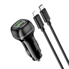 Автомобильное зарядное устройство + кабель Type-C to iphone lightning 8 pin HOCO Z58A 48W PD 30W+QC3.0 3A 1м черный, шт