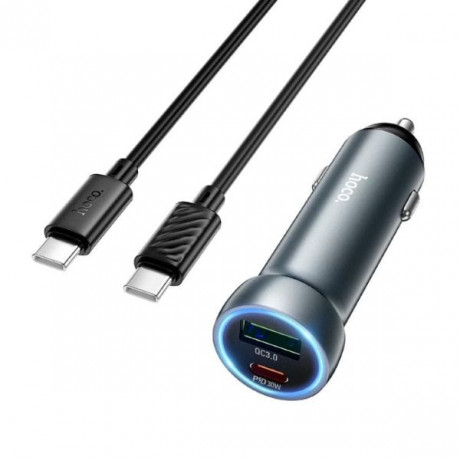 Автомобильное зарядное устройство + кабель Type-C to Type-C HOCO Z54A 48W PD 30W+QC3.0 3A 1м серый м