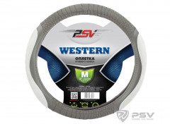 Оплетка на руль PSV WESTERN (СЕРЫЙ) кожа М, шт