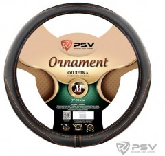 Оплетка на руль PSV ORNAMENT Fiber (ЧЕРНЫЙ/ОТСТРОЧКА КОРИЧНЕВАЯ) кожа М, шт