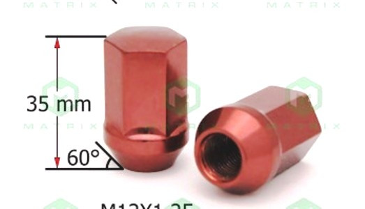 Гайка M12X1,25 35мм Конус, закрытая кл19мм Красная MATRIX 801444 RD-Cr