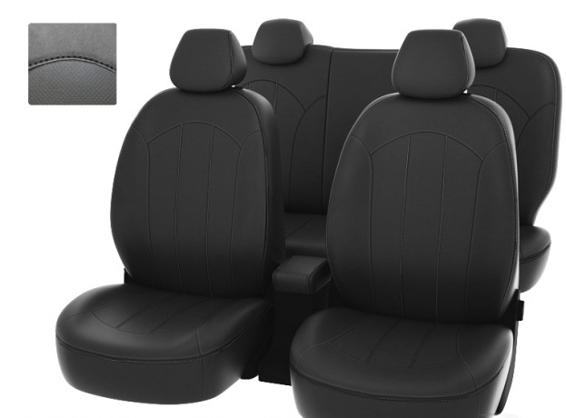 Чехлы на сидения HYUNDAI SOLARIS I 2010-2017 г. - Sd черный/отстрочка черная, экокожа "Оригинал" PSV