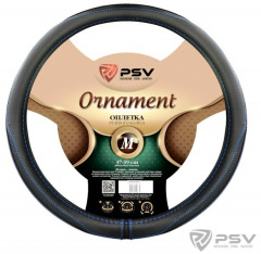 Оплетка на руль PSV ORNAMENT Fiber (ЧЕРНЫЙ/ОТСТРОЧКА СИНЯЯ) кожа М, шт