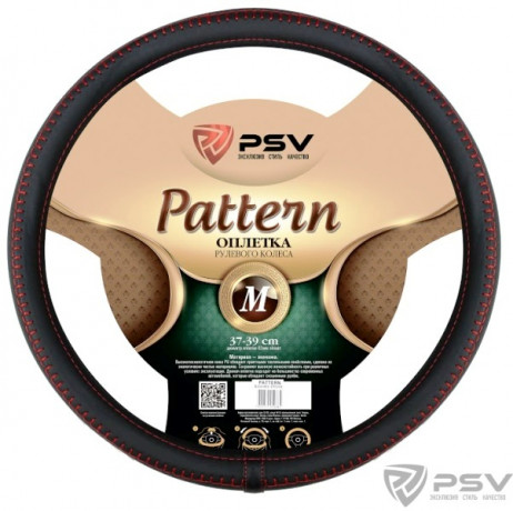 Оплетка  PSV PATTERN Fiber (ЧЕРНЫЙ/ОTСТРОЧКА КРАСНАЯ) кожа М