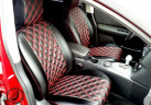 Чехлы Ford Focus II Sd/Hb/Wag с 05-11г. РОМБ экокожа черная, нить красная двойная (ц.подголовник, по