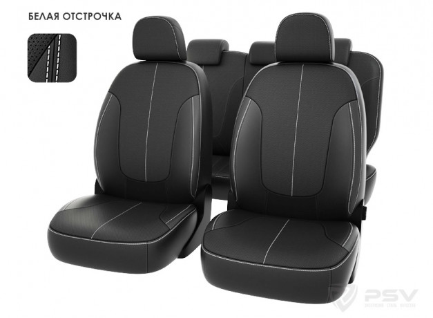 Чехлы Chevrolet Spark III 2009-2015 г. / Ravon R2 2016-> черный/отстрочка белая, экокожа