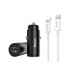 Автомобильное зарядное устройство + кабель Type-C to iphone lightning 8 pin HOCO Z19 PD QC 2.0/3.0 черно-белый, шт